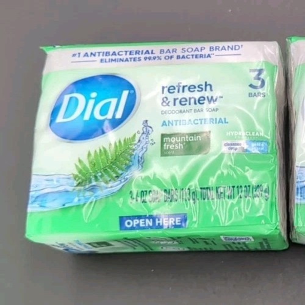 Dial Antibacterial Bar Soap, Refresh & Renew, White, 4 oz, 3 Bars
